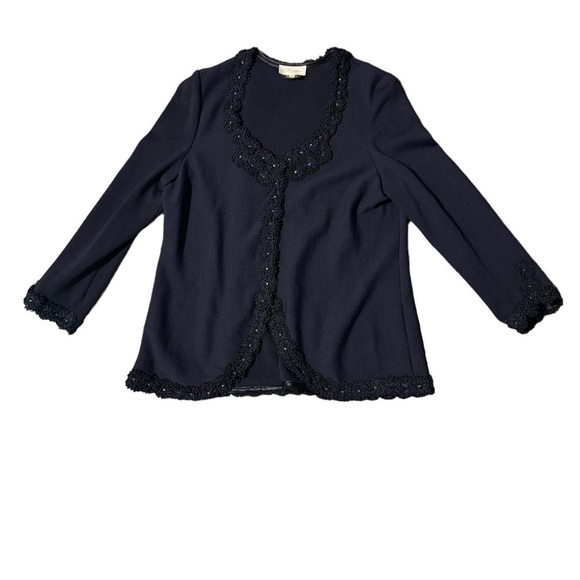 El Ana Vintage Women’s Navy Blue Plus Size 1X Beaded Blazer Snap Front Retro - Picture 3 of 12